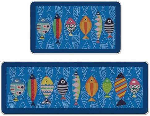 Coastal Fish Blue Kitchen Rugs Set of 2 by Livcoz
