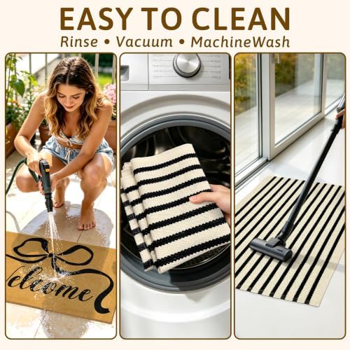 2 Pcs Coir Bow Welcome Mat Outdoor Stripe Layering Rug - Image 6