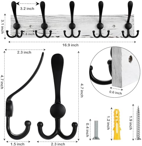 Kuhome Coat Rack Wall Mount Wooden Hat Rack - Image 2