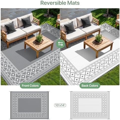 GENIMO Outdoor Rug, Waterproof Plastic Rugs 10'x14' - Image 5