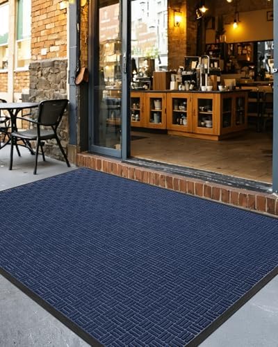 DEXI Front Door Mat Outside Entrance 48x72 Rubber Entry Doormat Maze Blue - Image 2