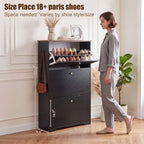 Nicetree 3 Flip‑Drawer Shoe Cabinet, Walnut Top, 9.5" Deep, Light Black - Image 2