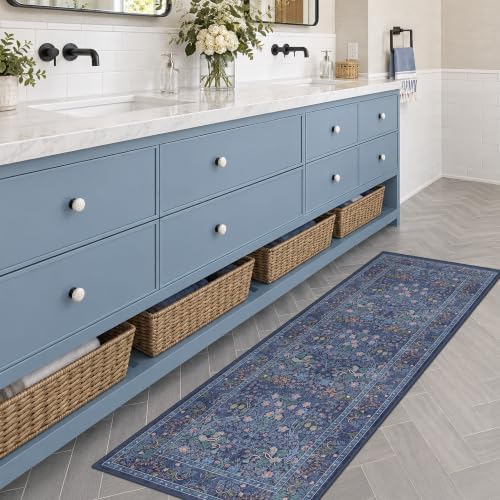 Non Slip Dark Blue 2x5 Runner Rug by HazoHaus