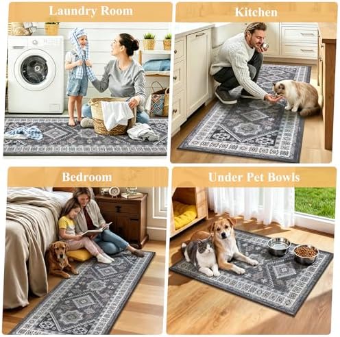 HEBE Boho Kitchen Rugs Set of 2, Non Slip Washable Kitchen Mats - Image 6