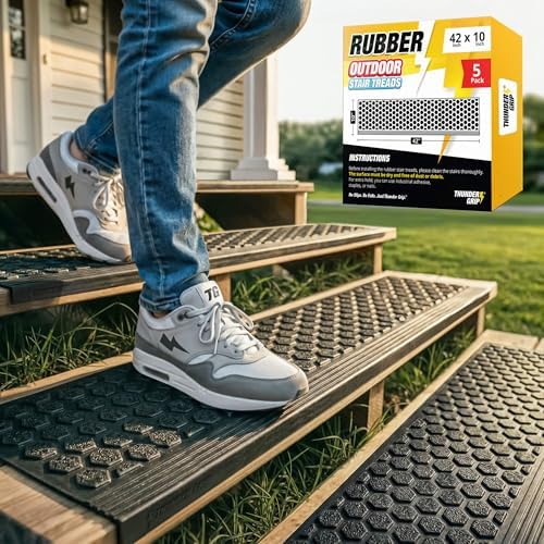 Rubber Stair Treads Outdoor 42" x 10" 5-Pack by ThunderGrip