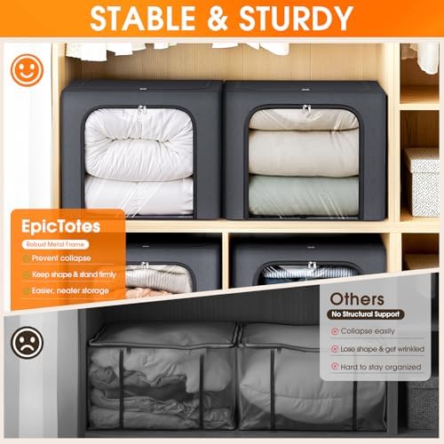 Metal Frame Clothes Storage Bins, Light Grey, 4 Pack - Image 4