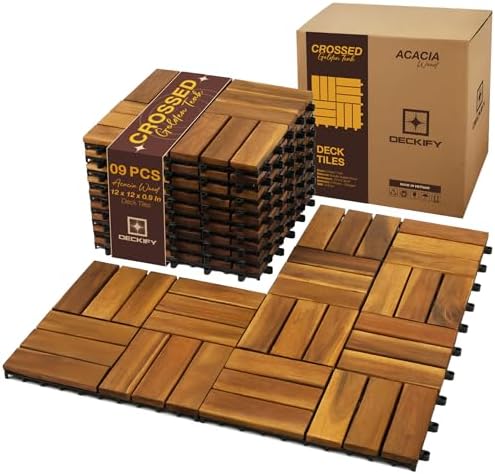 9-Piece Acacia Wood Interlocking Deck Tiles by DECKIFY