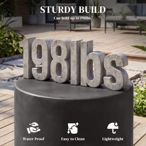 HOMCOM Outdoor Side Table Round Small End Table Concrete Finish Dark Gray - Image 5