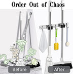 AceMining Broom Holder Wall Mount, 2 Racks 3 Hooks Heavy Duty Mop Organizer - Image 5