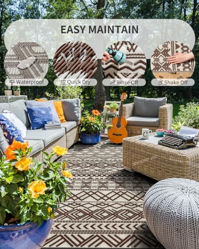 MontVoo Outdoor Rug Carpet Waterproof 5x8 Outdoor Patio Rug Mat Reverisble - Image 2