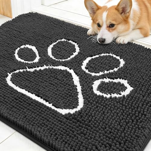 OLANLY Dog Door Mat for Muddy Paws 30x20, Paw Print Design Chenille Mud Mat by OLANLY