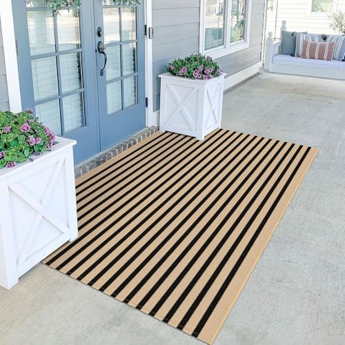 KILOCOCO Striped Rug 4x6 ft Washable Woven Front Door Rug by Kilococo