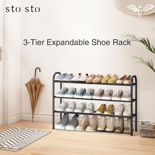 STO STO Expandable Shoe Rack, 3-Tier Metal Small Shoe Rack - Image 6