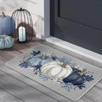 Fall Blue White Pumpkin Kitchen Rugs Set of 2 - Image 6