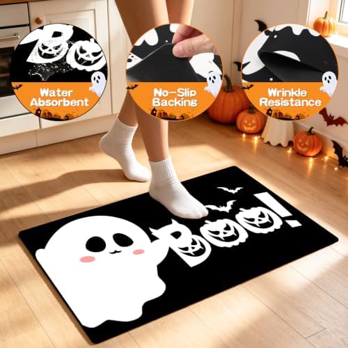 Halloween Kitchen Mats Set of 3, Spooky Boo Kitchen Rugs - Image 4