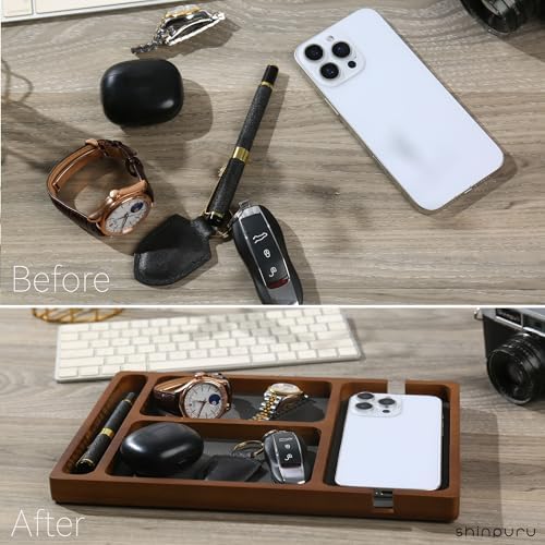Shinpuru Wooden Valet Tray for Men, Nightstand Organizer - Image 4