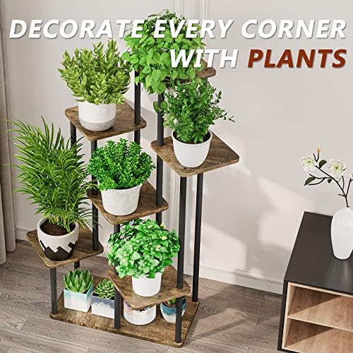 AZERPIAN 7 Tier Tall Plant Stand Indoor Corner Tiered Shelf Metal MDF Board - Image 6