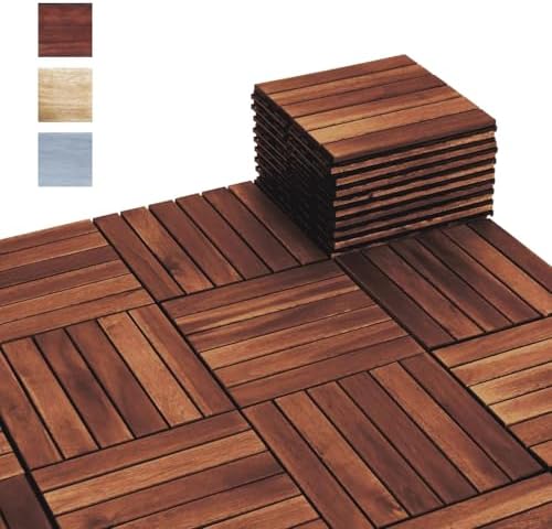 BEEFURNI Interlocking Acacia Wood Deck Tiles 12x12 by BEEFURNI