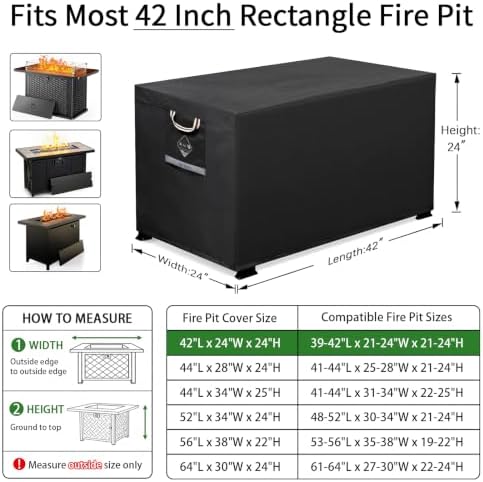 QH.HOME Fire Pit Cover Rectangular 42", 600D Heavy Duty 100% Waterproof - Image 2