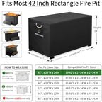 QH.HOME Fire Pit Cover Rectangular 42", 600D Heavy Duty 100% Waterproof - Image 2