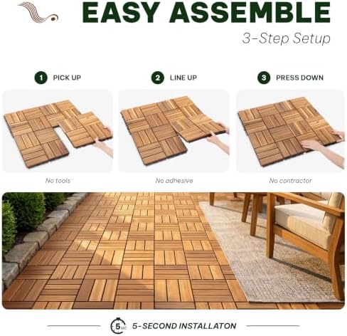 Acacia Interlocking Deck Tiles, 12 Slats, Honey Oak - Image 3