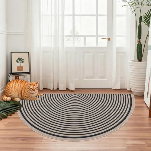 Easy Jute Rainbow Rug 2.6x5Ft Half Circle Doormat Neutral Faux Jute Carpet by Lacomfy