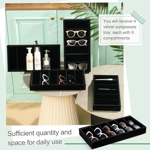 Juexica 4 Pcs Velvet Sunglass Trays 6 Grids Sunglasses Organizer - Image 6