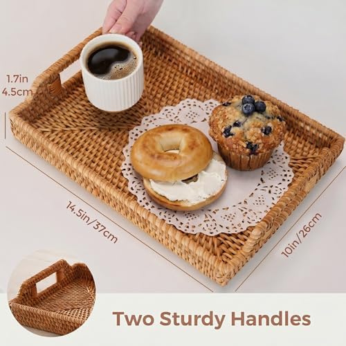 Rattan Serving Tray, Rectangle Woven Wicker Tray - Image 2