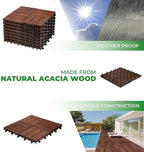 Interlocking Deck Tiles 12"x12"x0.94'' FSC Acacia Hardwood Dark Brown Patio - Image 6