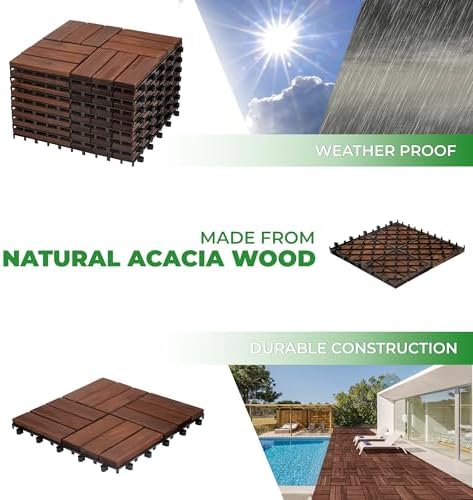 Interlocking Deck Tiles 12"x12"x0.94'' FSC Acacia Hardwood Dark Brown Patio - Image 6