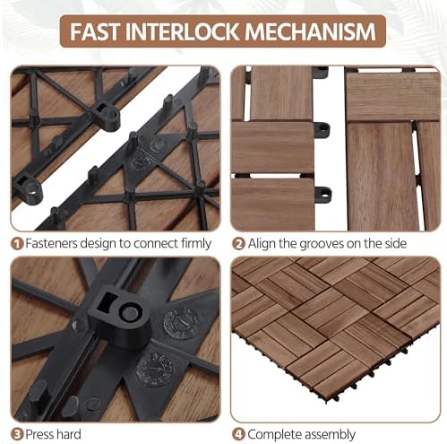 Yaheetech 108PCS Acacia Wood Deck Tiles Interlocking Patio Flooring - Image 6