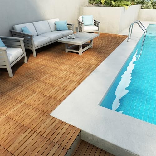 PrimeZone 297 PCS Solid Acacia Wood Interlocking Deck Tiles, Natural Wood - Image 3