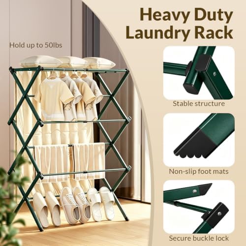 Clothes Drying Rack Collapsible, Heavy Duty Extendable Laundry Rack - Image 4