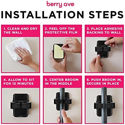 Combo 5 Slot Broom Holder w/ 1 Self Adhesive Mop Gripper No-Drilling, Wall - Image 6