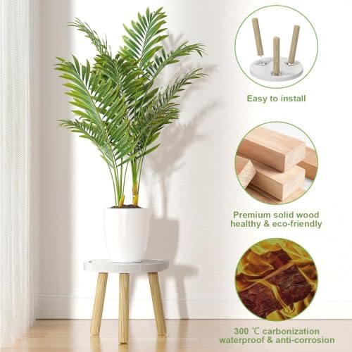 Wood Plant Stands Indoor, 16.7" Tall Plant Stand Outdoor Mid-Century Plant Stool - Image 4