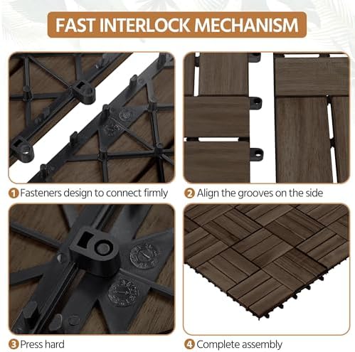 Yaheetech 27PCS Acacia Wood Deck Tiles Interlocking Patio Flooring - Image 5