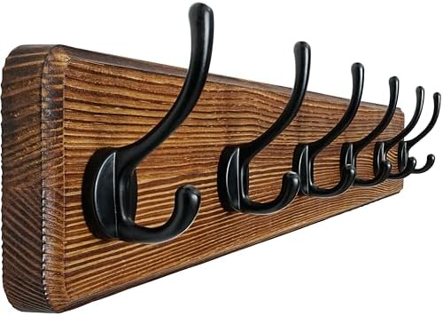 Dseap Coat Rack Wall: 24" Long, Heavy-Duty, 6-Double-Hooks Wooden Wall Mounted by Dseap