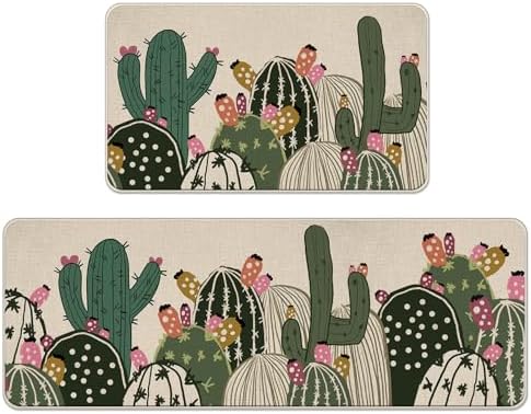 Boho Cactus Kitchen Rugs Set of 2 by Livcoz