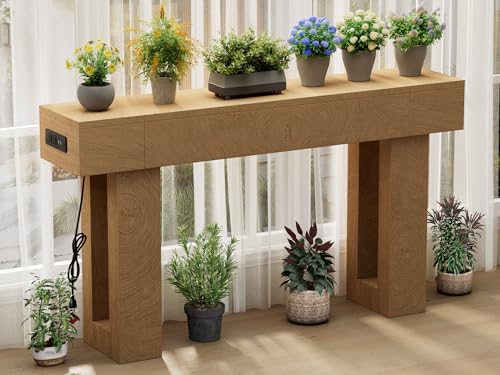 63 Inch Long Console Table w/Outlets & USB Ports, Narrow Rectangular Sofa Table - Image 6
