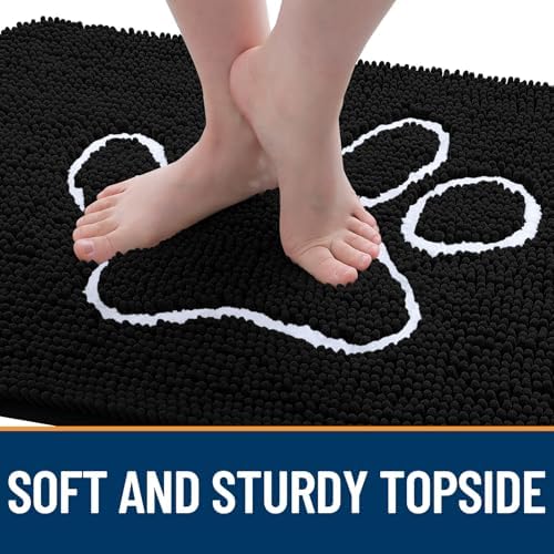 OLANLY Dog Door Mat for Muddy Paws 40x32, Paw Print Design Chenille Mud Mat - Image 4