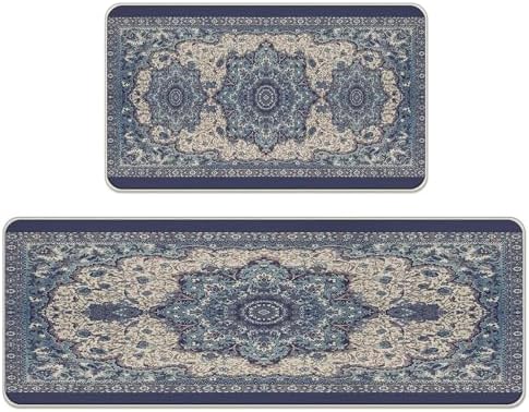 Boho Vintage Floral Kitchen Rugs Set of 2 by Livcoz