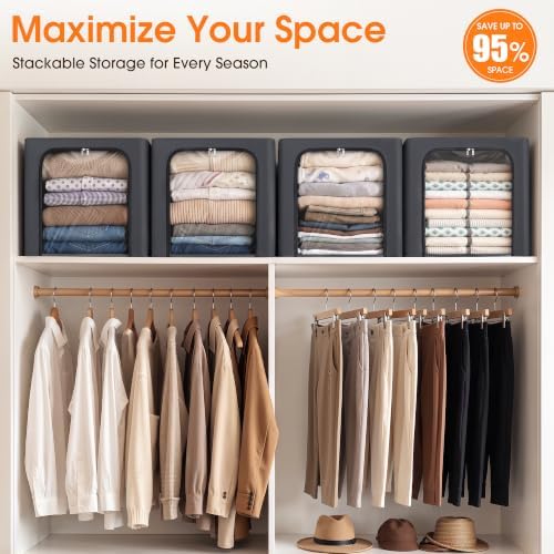Metal Frame Clothes Storage Bins, Light Grey, 4 Pack - Image 3
