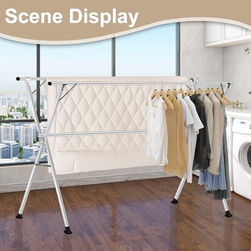 Stainless Steel Clothing Rack, Clothes Drying Rack Foldable, Anti Slip Laundry - Image 2