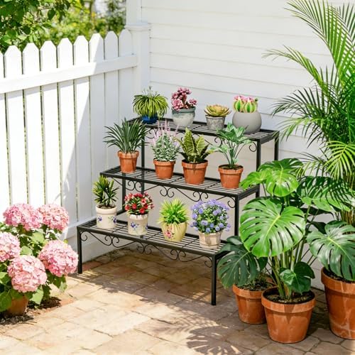 Plant Pot Stand Shelf, 3 Tier Flower Ladder Display Rack, Metal Succulent - Image 2