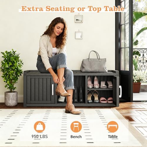 2-Tier Storage Bench, Waterproof UV-Resistant Outdoor Shoe Storage Cabinet - Image 3