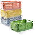 4 Pack Pastel Crates for Storage, Plastic Folding Basket, Colorful Small by Xhwykzz
