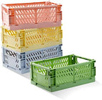 4 Pack Pastel Crates for Storage, Plastic Folding Basket, Colorful Small by Xhwykzz