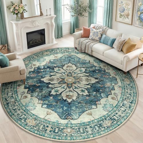 RELEANY Washable Area Rug, Round 8ft by RELEANY