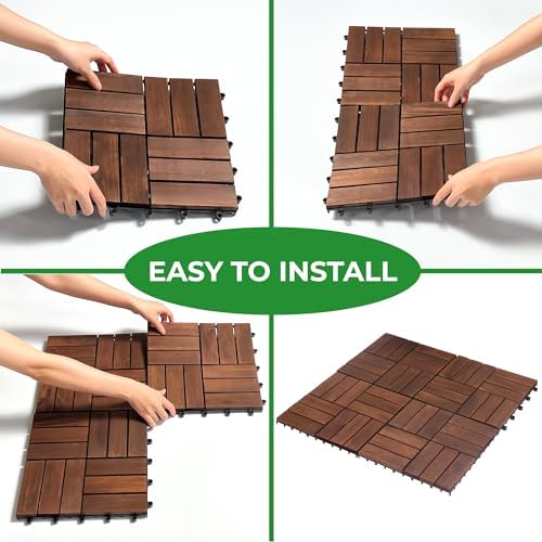 Interlocking Deck Tiles 12"x12"x0.94'' FSC Acacia Hardwood Dark Brown Patio - Image 4