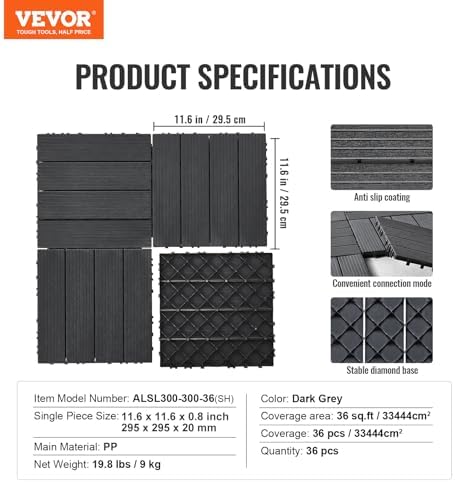 VEVOR 36 sq. ft Plastic Interlocking Deck Tiles, 36 Pack, Patio Floor Decking - Image 7